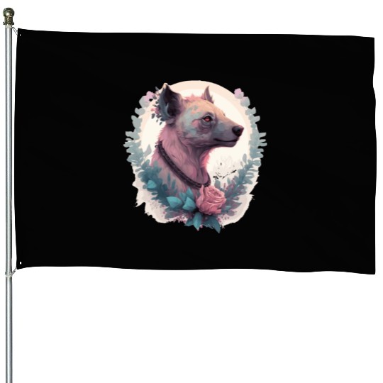 Watercolor Hyena Flower Crown Africa Safari Animal House Flags