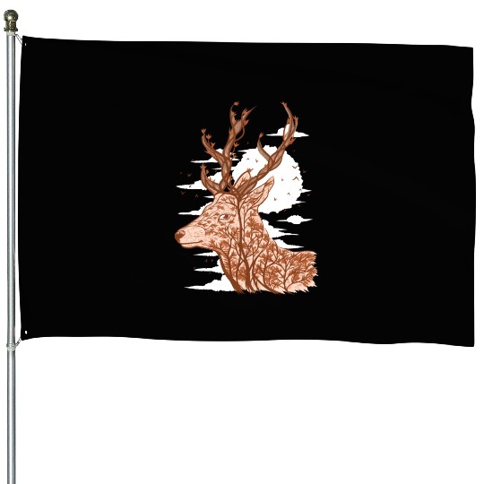 Tree Deer Beautiful Animal House Flags