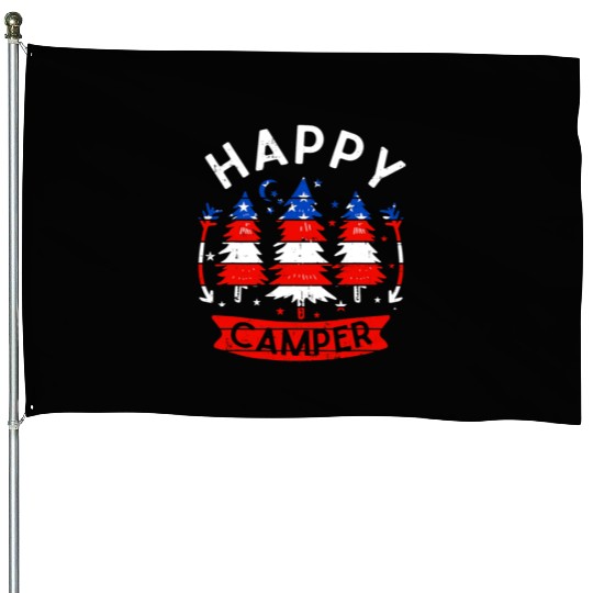 Happy Camper US Flag Patriotic 4th Of July House Flags