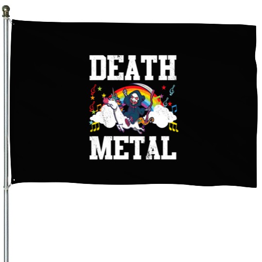 Death Metal Grim Reaper Riding A Unicorn Trick House Flags