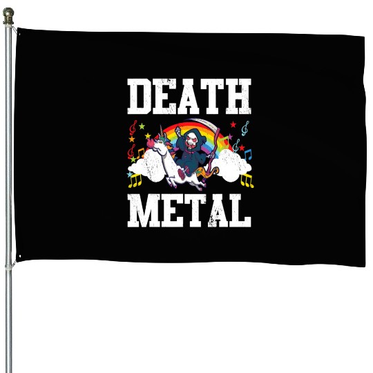Death Metal Grim Reaper Riding A Unicorn Trick House Flags