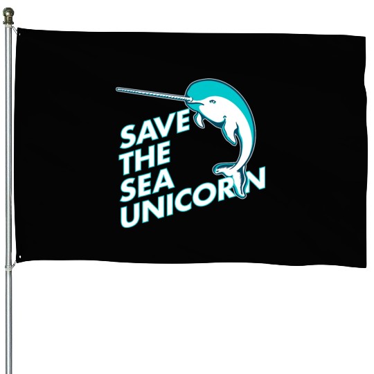 Funny Save the Sea Unicorn Narwhal House Flags