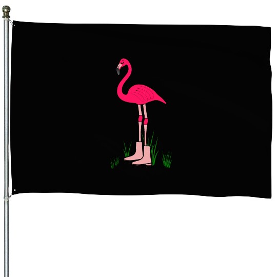 Flamingo with boots art animal print bird pink House Flags