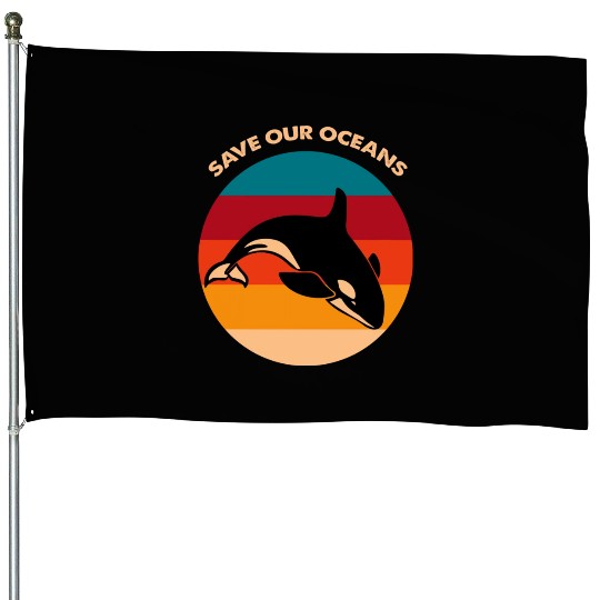 Save Our Oceans Wildlife Orca Whale Climate Change House Flags