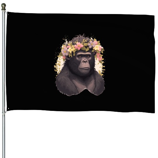 Watercolor Gorilla Flower Crown Africa Safari Anim House Flags