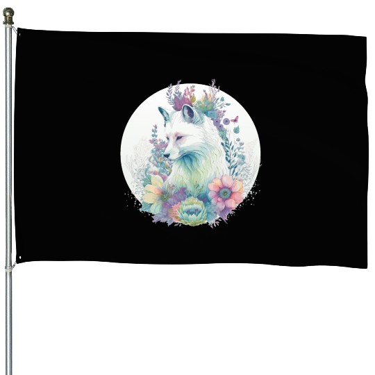 Cute Arctic Fox Flower Crown Animal Lovers House Flags