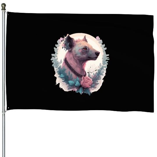 Watercolor Hyena Flower Crown Africa Safari Animal House Flags