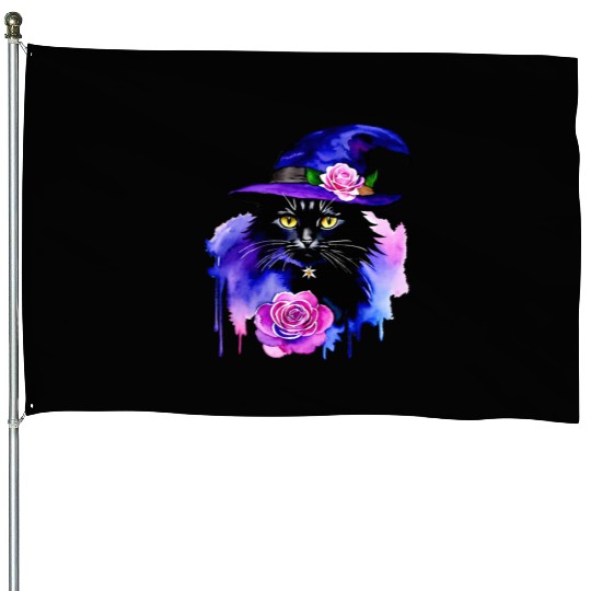 Watercolor Cat Halloween Sublimation House Flags