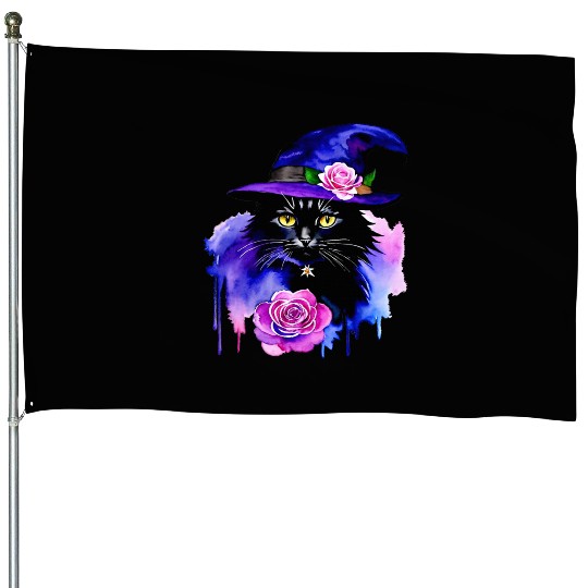 Watercolor Cat Halloween Sublimation House Flags