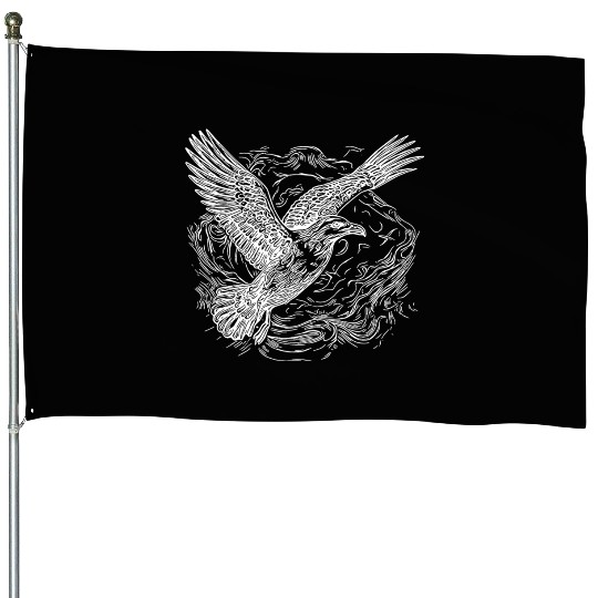 Flying Seagull Over The Water Cloud House Flags