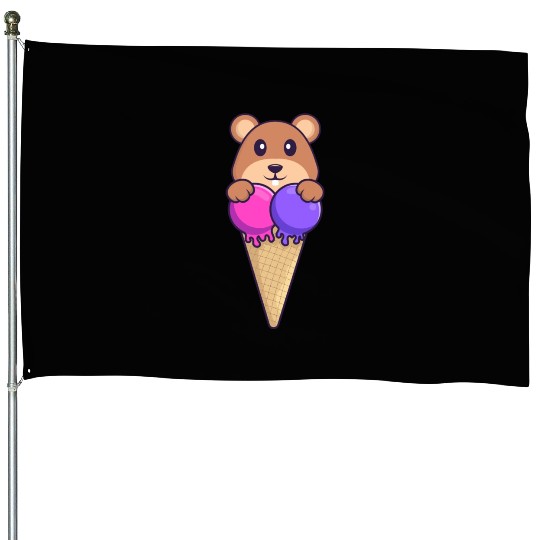 Cute Squirrel With Sweet Ice Cream House Flags