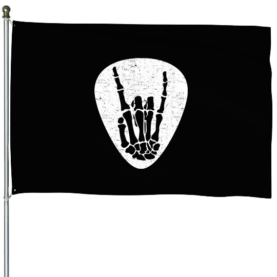 Cool Rock And Roll Skeleton Hand On A Guitar Pick House Flags
