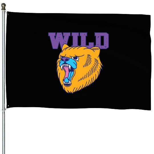 The fierce wild bear old school style House Flags