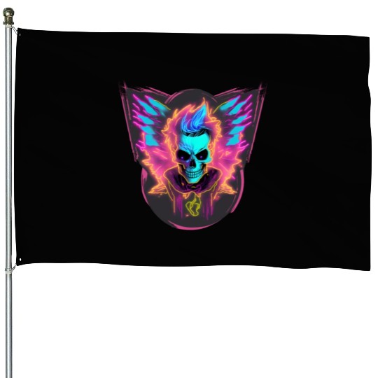Skull Neon Wizard House Flags