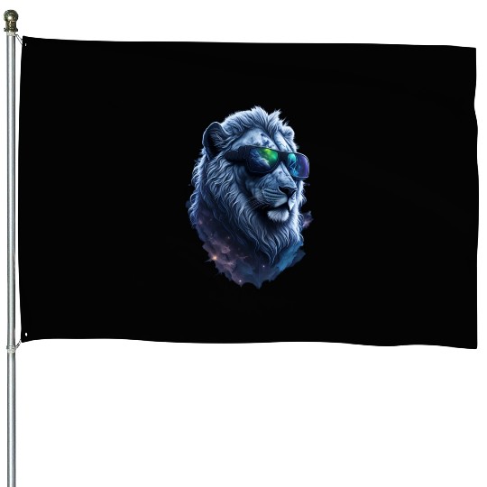 Silver Lion in Space: The Coolest Cat with Shades House Flags