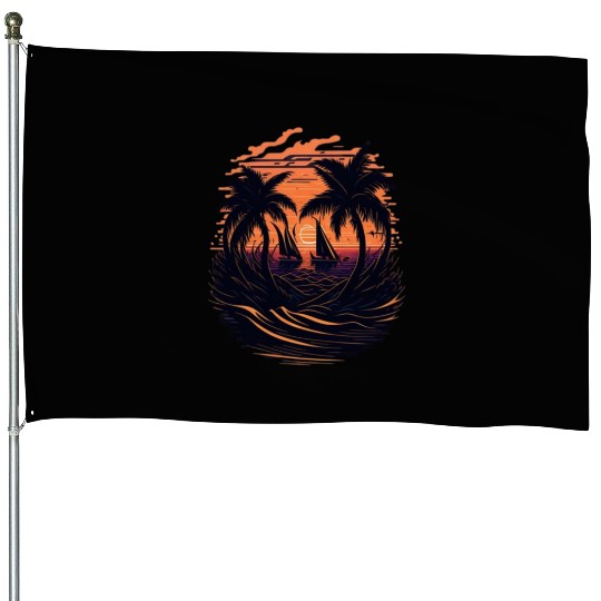 Sunset on the beach House Flags