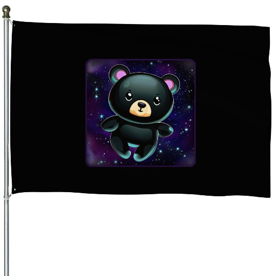 Black Bear In Space House Flags