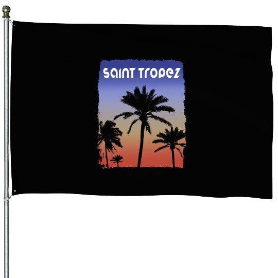 Saint Tropez Sunset Vacation Souvenir Palm Tree House Flags