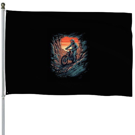 Dirt Bike Rocky Terrain Offroad Biker Motocross House Flags