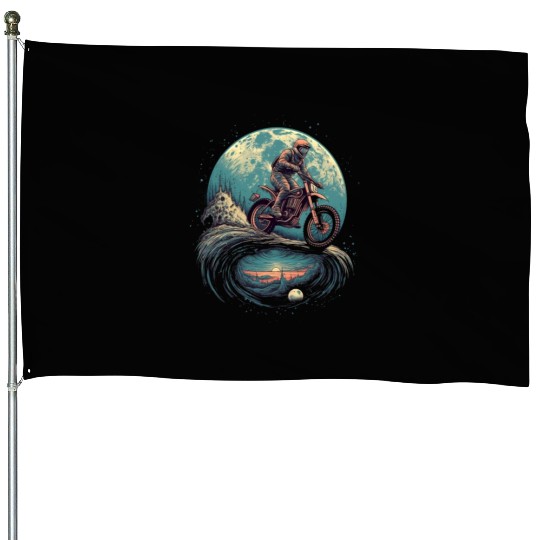 Dirt Bike Moon Motocross Motorcycle Riding Biker House Flags