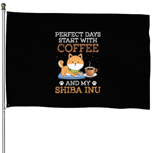 Shiba Inu Dog Lover Puppy Breeder Coffee Drinker House Flags
