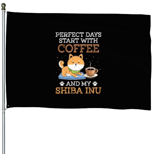 Shiba Inu Dog Lover Puppy Breeder Coffee Drinker House Flags