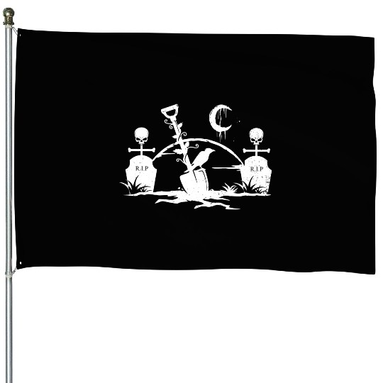 Gothic Graveyard Vintage Crow Lover Skull Fanatic House Flags