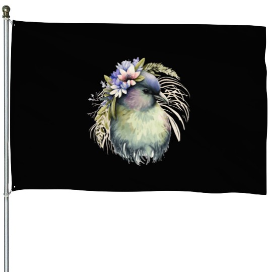 Cute Kiwi Bird Flower Crown Floral Exotic Birds House Flags