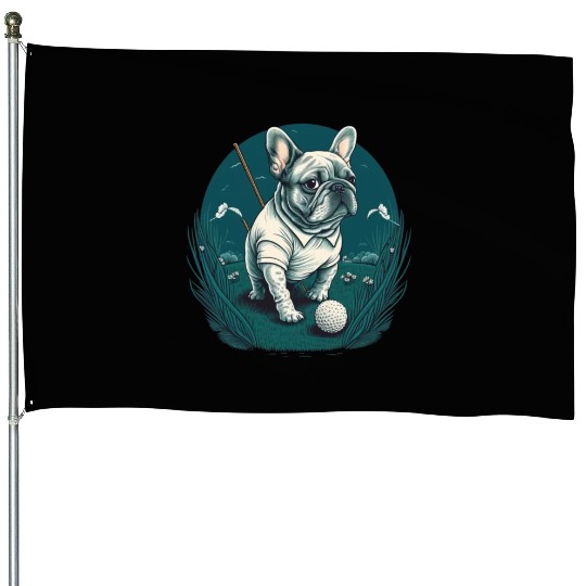 French Bulldog | Golf Sport Player Cute Frenchie House Flags