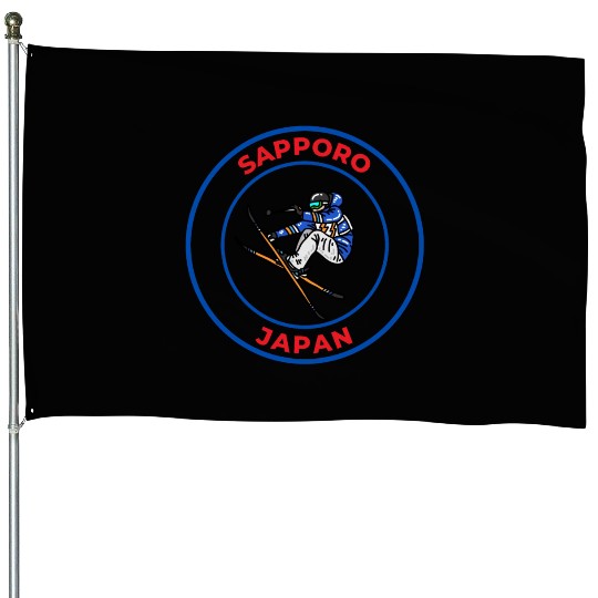 Retro Cool Skiing in Sapporo Japan House Flags