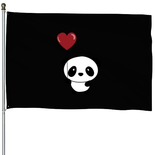 Cute Chibi Panda Valentine Balloon Heart House Flags