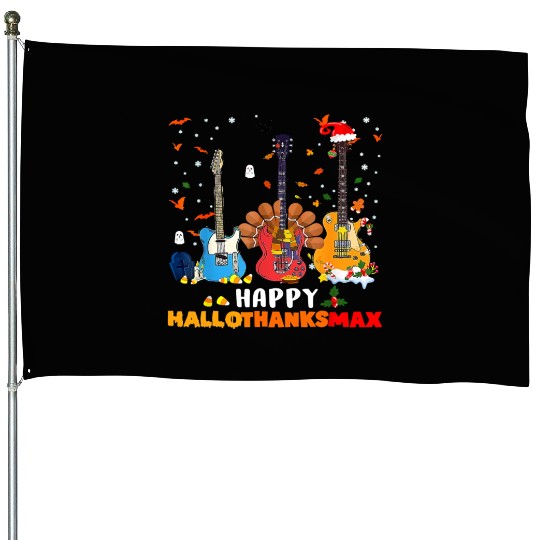 Guitar Happy Hallothanksmas Halloween Thanksgiving House Flags