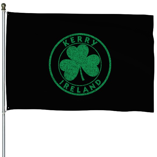Kerry Ireland Shamrock Sign Distressed Green Print House Flags