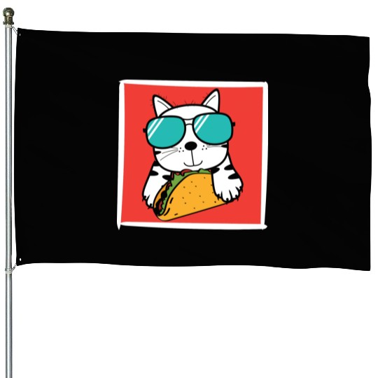Cool Cat Taco Lover House Flags