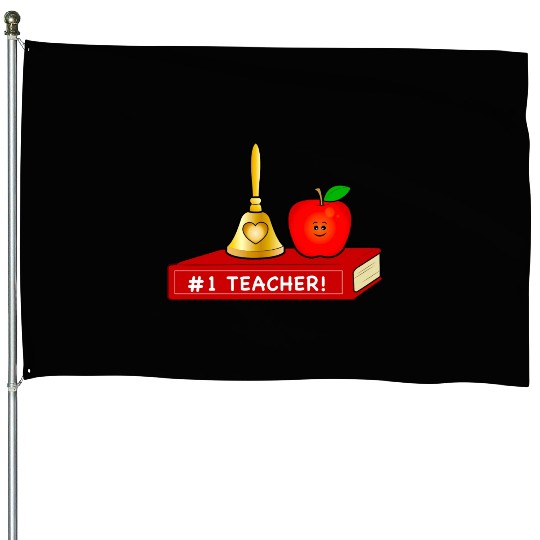 Teacher Appreciation Cute Apple And Bell With Book House Flags