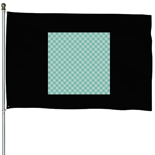 Teal Geometric Floral Retro Pattern House Flags