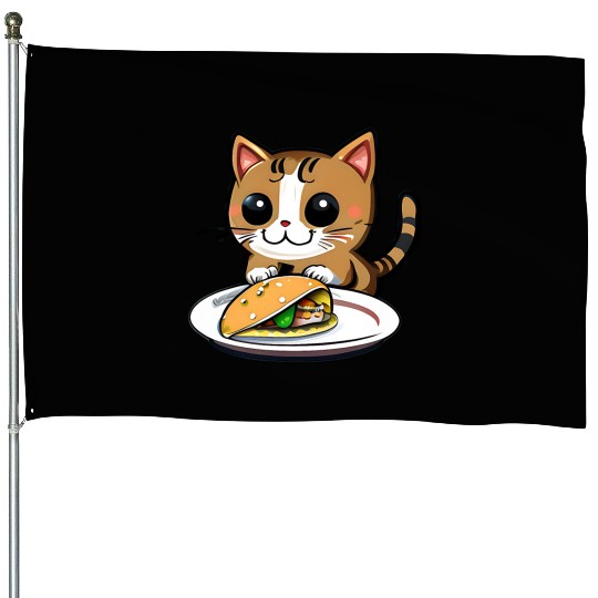 Cute Cat and Taco: A Playful Combination for Your House Flags