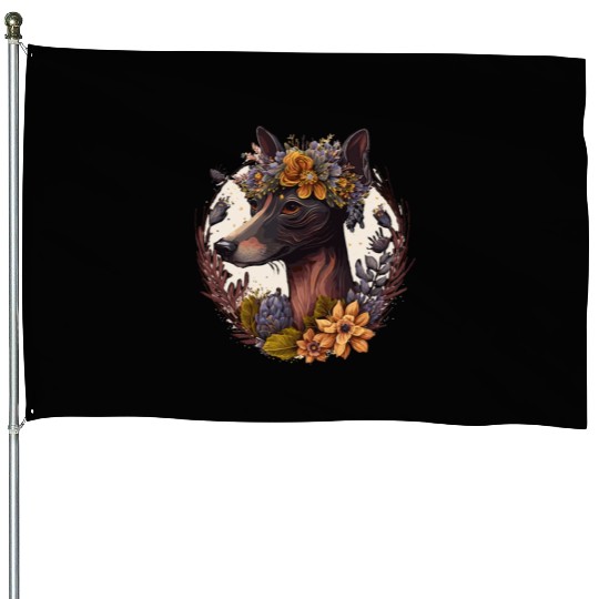 Cute Miniature Pinscher Flower Crown Pet Dog Breed House Flags