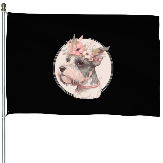 Cute Miniature Mini Schnauzer Flower Crown Pet Dog House Flags