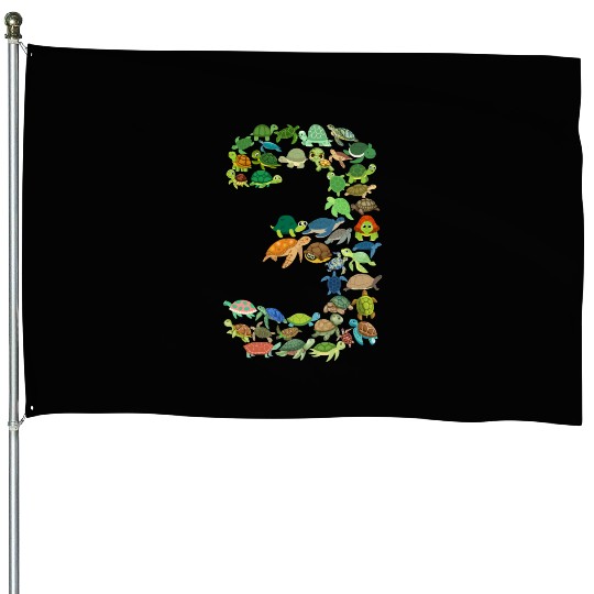 3rd Birthday Sea Turtle Tortoise Theme 3 Year Old House Flags