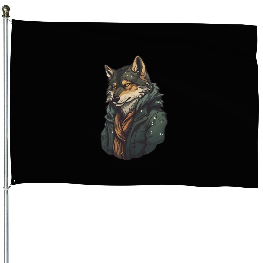 Cool Wolf Head Awesome Wild Animal Graphic Design House Flags