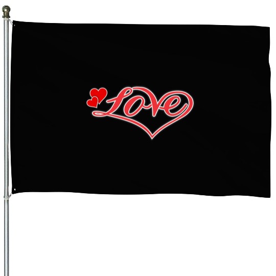 Love Heart Red Script House Flags