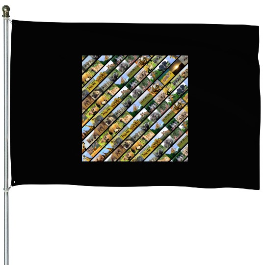Wildlife Stripe black Collage House Flags