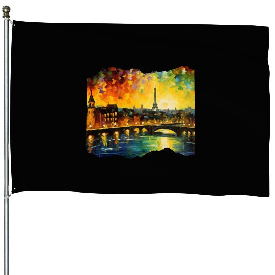 Starry Night over Paris Van Gogh Eiffel Tower House Flags