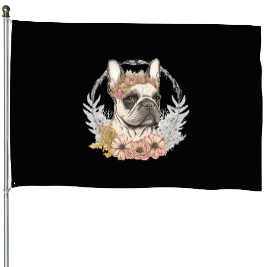 Cute French Bulldog Frenchie Flower Crown Pet Dog House Flags