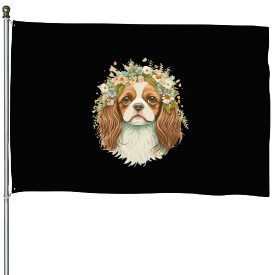 Cute Cavalier King Charles Spaniel Flower Crown Do House Flags