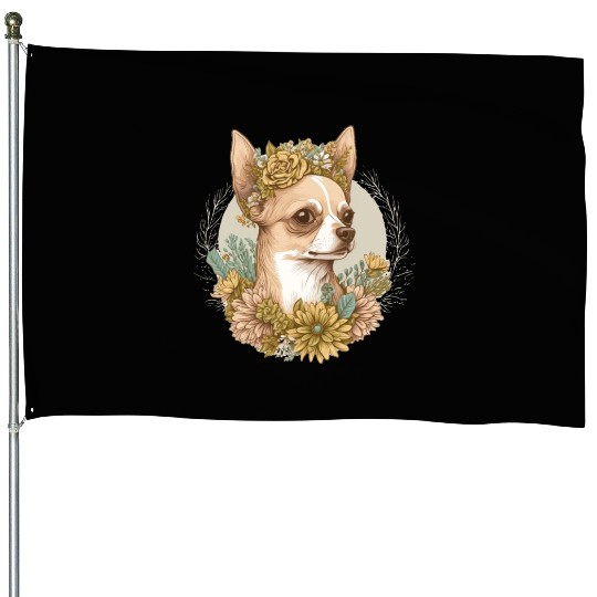 Cute Chihuahua Flower Crown Pet Dog Breed Floral P House Flags