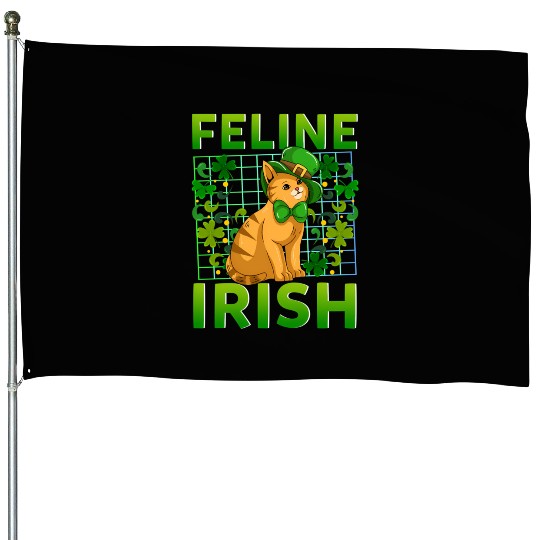St Patricks Day Feline Irish Shenanigans House Flags