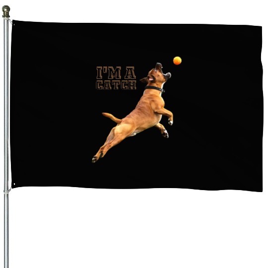 Big Dog Bull Mastiff Catching a Ball, I'm a Catch House Flags