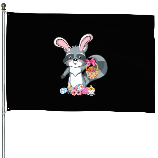 Raccoon Bunny Ears Easter Eggs For House Flags